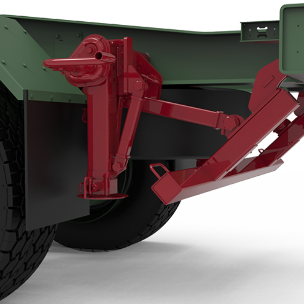 A rendering of the MSVS trailer featuring the retractable landing legs & adjustable bumper