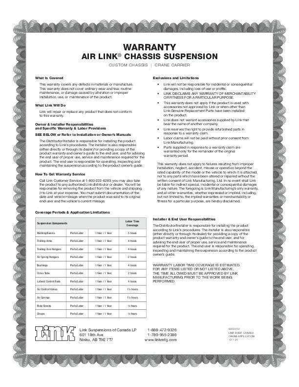 Custom Chassis | Crane Carrier - Warranty