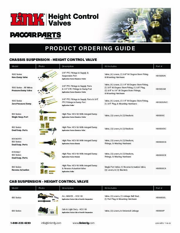PACCAR Height Control Valves document image - page 1