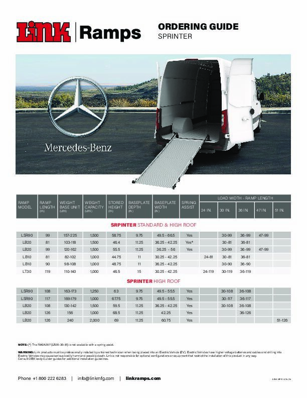 Mercedes Benz - Ramp Specifications document image - page 1